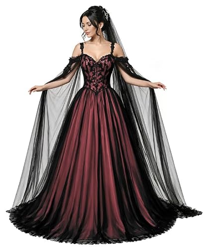 TRHTX Plus Size Gothic Ball Gown with Sleeves Dark Pink Bridal Dress Size 26