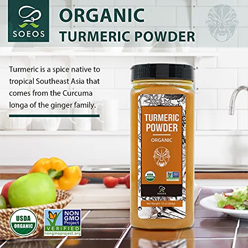 Image of Soeos Organic Turmeric Powder 10oz (284g), Non-GMO Verified, USDA Organic, Natural Curcumin, Lab Tested for Purity, Sealed Package To Keep Turmeric Fresh