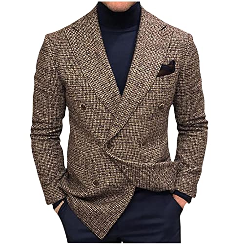 Men's Casual Sport Coat Slim Fit Lightweight Double Breasted Plaid Blazer Jacket Stylish Two Button Suit Jackets