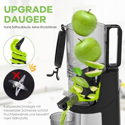 Kauen Entsafter, 350W Slow Cold Press Entsafter mit 140 MM extra großer Fütterungsrutsche, Entsafter Maschinen für ganzes Obst und Gemüse, einfach mit Pinsel zu reinigen – Bild 4