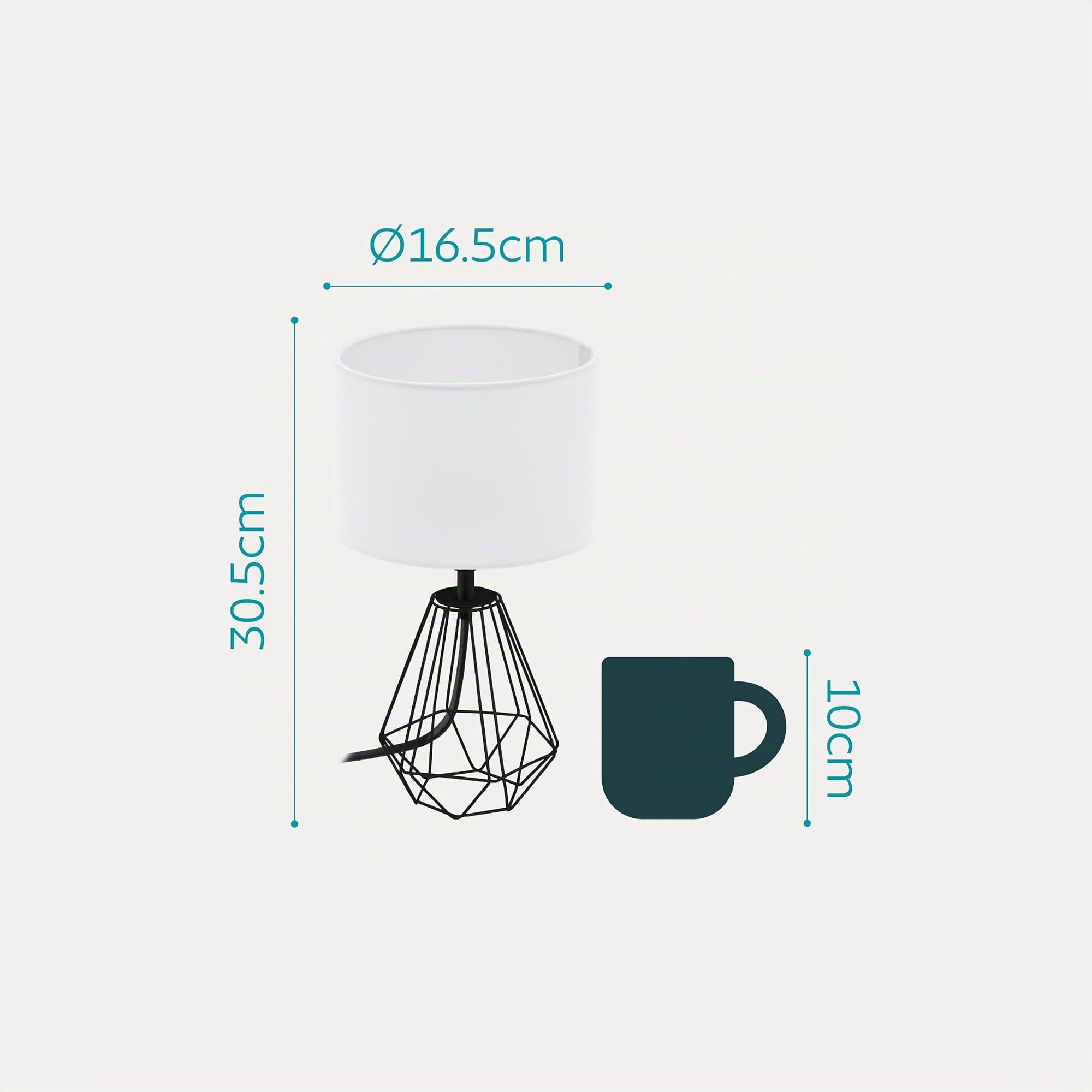 Eglo lampada da tavolo Carlton 2, lampada da tavolo vintage a uno punto | luce, lampada da comodino in acciaio e tessuto, nero, bianco, presa E14, interruttore incl