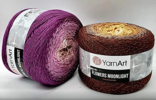 Image of Yarn Art YarnArt Flowers Moonlight Glitter Cotton Yarn, Weight 9, 17oz Length 1093 Yards Rainbow Crochet, Metallic Lurex Handknit Shiny, Silvery Cake, Multicolor Cotton, Rainbow Crochet (3259)