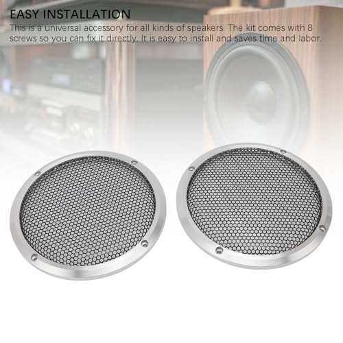 Image of 2PCS Car Speaker Grill Cover, Universal Metal Round Speaker Guard, 169mm Easy to Install Aluminum Iron Mesh Protector for Home Theater Boat and Car Speakers (Silver)