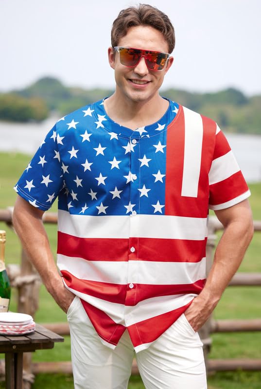 Men's 4th of July Jersey Independence Day Button Shirt Designer Patriot Short Sleeve Rugby Jersey XL