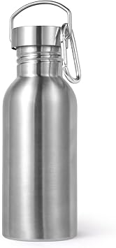 Volhoply 20oz Uninsulated Single Walled Water Bottle, Stainless Steel Reusable Water Bottles with Handle & Carabiner, BPA Free 18/8 304 Sports Water Bottles for Camping HikingSilver,1