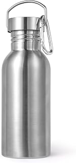 Volhoply 20oz Uninsulated Single Walled Water Bottle, Stainless Steel Reusable Water Bottles with Handle & Carabiner, BPA Free 18/8 304 Sports Water Bottles for Camping Hiking(Silver,1)