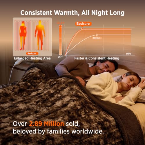 Image of Bedsure Faux Fur Tie-Dye Heated Blanket Queen Size with Dual Control, Brown