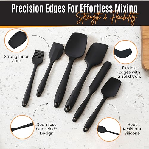 NEXTOP Silicone Spatula Set, 6-Piece Kitchen Utensil Set with Silicone Spatulas and Basting Brush, One-Piece Design for Mixing, Baking, Scraping, Stirring and Cooking, Nonstick Friendly (Black Set) by Nextop - Used condition - Image 6