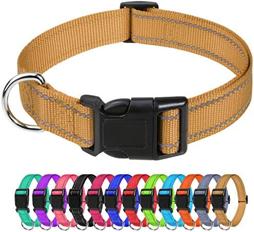 TagMe Reflective Nylon Dog Collars, Adjustable Classic Dog Collar with Quick Release Buckle for Small Dogs, Black, 1.5 cm Width