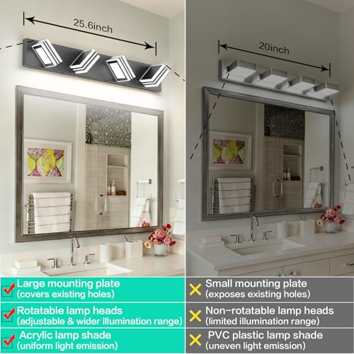 Image of SOLFART Bathroom Vanity Light Over Mirror - 4 Light Led Vanity Light Fixture 26inch Matt Black Lights for Bath 5CCT