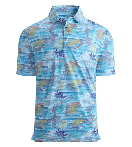 Alex Vando Mens Golf Shirt Moisture Wicking Quick-Dry Print Performance Polo Shirts for Men