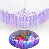 Stuffed Animal Net or Hammock with LED Light, FIOBEE Toy Hammock Hanging Stuffed Animal Storage Orga