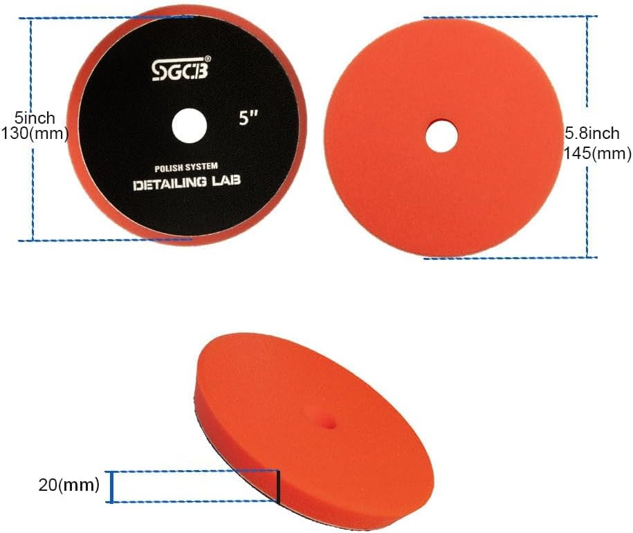 SGCB Pro 5" DA Buffing Polishing Pad Buffer Pads 4Pcs Coarse to Fine for 5 Inch RO DA Rotary Polisher Hook and Loop Buffing Foam Pads Sponge Polish Pad Compounding Polishing Finishing and Waxing