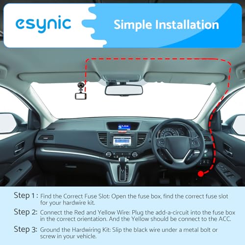 eSynic 3 Wire Dash Cam Hardwire Kit 11.5ft/3.5M USB C Car Camera HardWire Kit 12V-24V to 5V Dashcam Hard Wiring Kit Support ACC mode & Low Voltage Protection With 4 Type Fuse for Dash Camera GPS etc. - Image 5