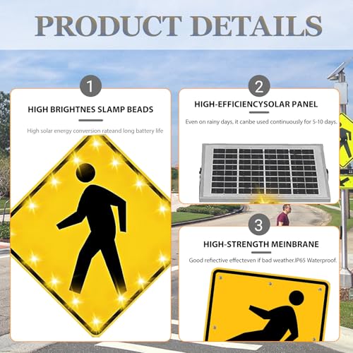 Semáforo LED, señal solar de cruce de peatones, advertencia de tráfico parpadeante para aceras y carreteras, aluminio duradero resistente a la intemperie, paquete de 2, sistema de alerta de seguridad