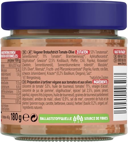 THOMY Brotaufstrich Tomate, Olive & Knoblauch, Glas, 6er Pack (6 x 180g)