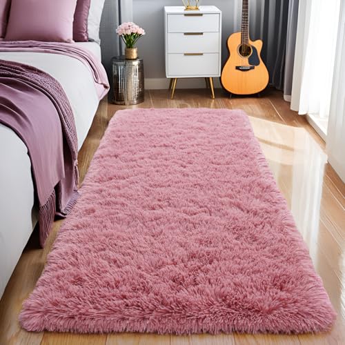 KING DARE 2x6 Runner Rug Blush, Bedroom Shag Runner Rug Bedside Non-Slip Soft Fluffy Carpet for Dorm Hallways Entryway Kids Room, Modern Home Decor Aesthetic
