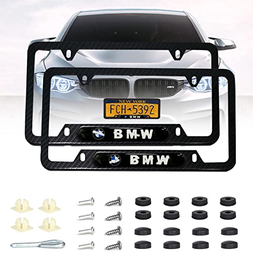 FUNGORGT License Plate Frames Suitable for American Standard car License Plate Frames, Carbon Fiber Textured Glossy Surface,with Screw Covers,Compatible American Standard for Car Plate Bracket 2 Pack