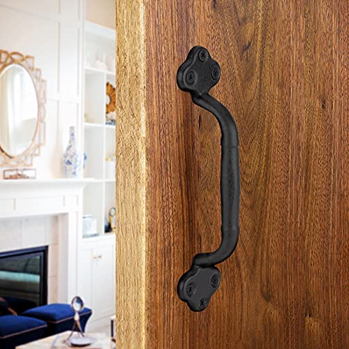 Sankins 9'' Barn Door Handle Black Rustic Cast Iron Sliding Door Handle, Heavy Duty Vintage Metal Gate Pull Hardware For Fence, Door, Metal Antique Garage, Closet, 2 Pack #TOP3