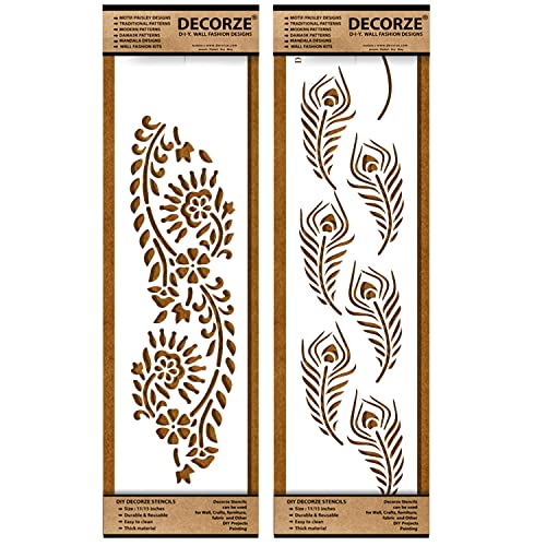 Image of Border Stencils for DIY Home Decor | Floral, Pattern & Wall Border Stencils for Painting Furniture & Art Projects DB-47-48