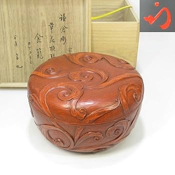 Amazon.co.jp: 【F3823】茶道具鎌倉彫草花模様食籠喰籠表千家半