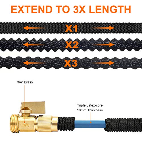 100ft Garden Hose, Expandable Leakproof, Durable Lightweight, Flexible Expanding, Double Latex Core, 3/4 Solid Brass Fittings, Extra Strength Fabric, 8 Function Spray Nozzle Water Hose - Thumbnail 4