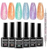 MIZHSE Pearl Gel Nail Polish, 6 Colors Pearl White Gel Polish Set Shimmer Mermaid Nail Gel Polish...