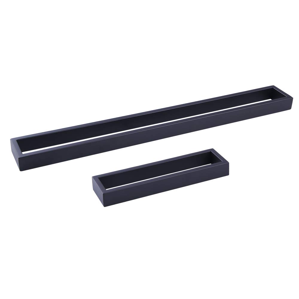 GERZWYBathroom Hardware Set 2 Piece Black Towel Ring and Towel Bar SUS 304 Stainless Steel Wall Mounted Matte Black HG17701-2BK