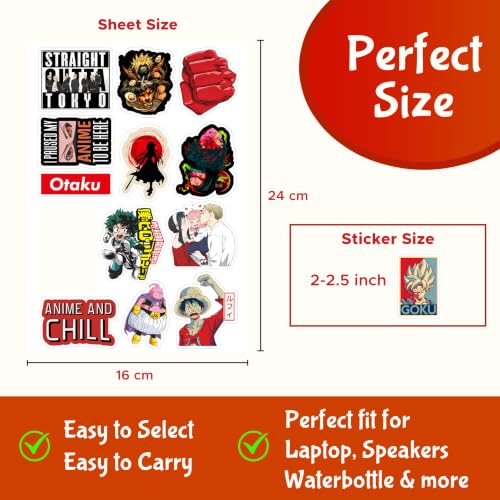 Image of Pack of 102 Random Anime Aesthetic Vinyl Stickers for Laptop, Journal, Bike Helmet, Diary, Guitar, Mobile Case - Waterproof, self-adhesive, 3 inch