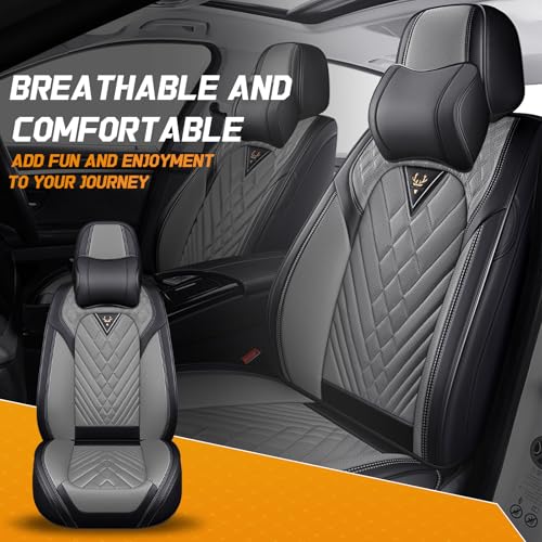 Image of for Toyota RAV4 Seat Covers 2008-2026, Waterproof Car Seat Covers | Nappa Leather Seat Covers for RAV4 Front Set, Airbag Compatible, Full Coverage Seat Protectors, Easy Install(Black /Gray)