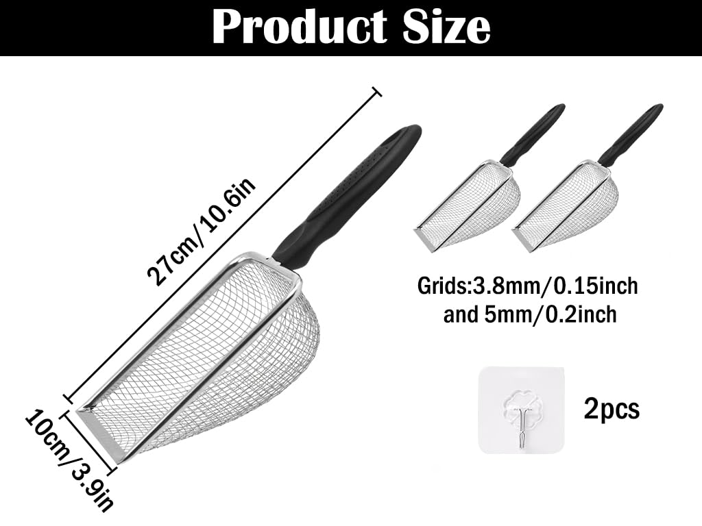 2PCS Filtri da Giardino in Acciaio Inox, 3.8/5MM Setaccio a Rete per Terreno con Manico, inviare 2 Ganci Adesivi, Setaccio da Giardino, Colino per Compost, Setaccio per Vasi, per Sabbia, Ghiaia