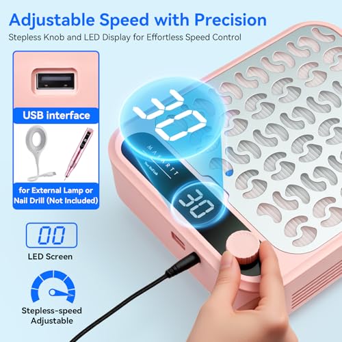 Image of Makartt Nail Dust Collector - Professional Powerful Suction Larina Vacuum Fan Dust Cleaner with LED Display, Adjustable Speed, Reusable Filter for Acrylic Nails Polishing Manicure Salon Home Pink