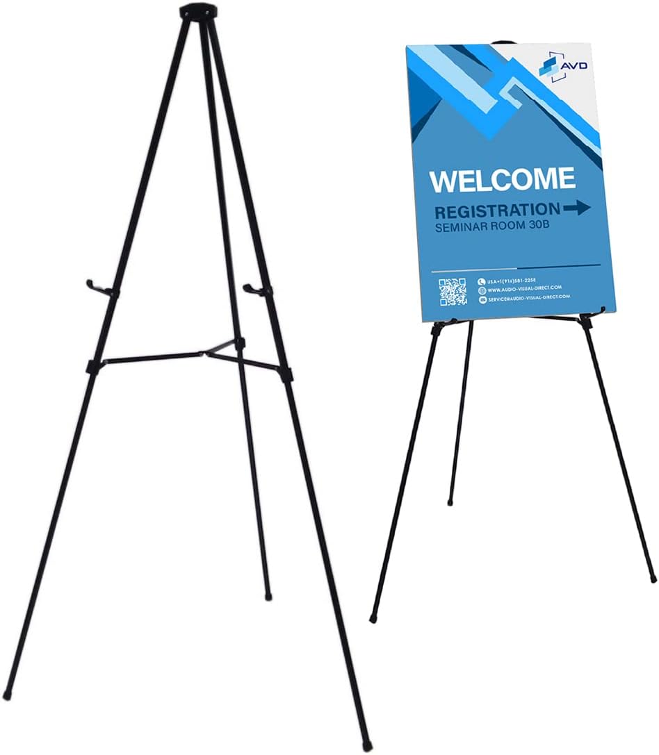 Audio-Visual Direct Lightweight Aluminum Telescoping Display Easel, 70 Inches, Black