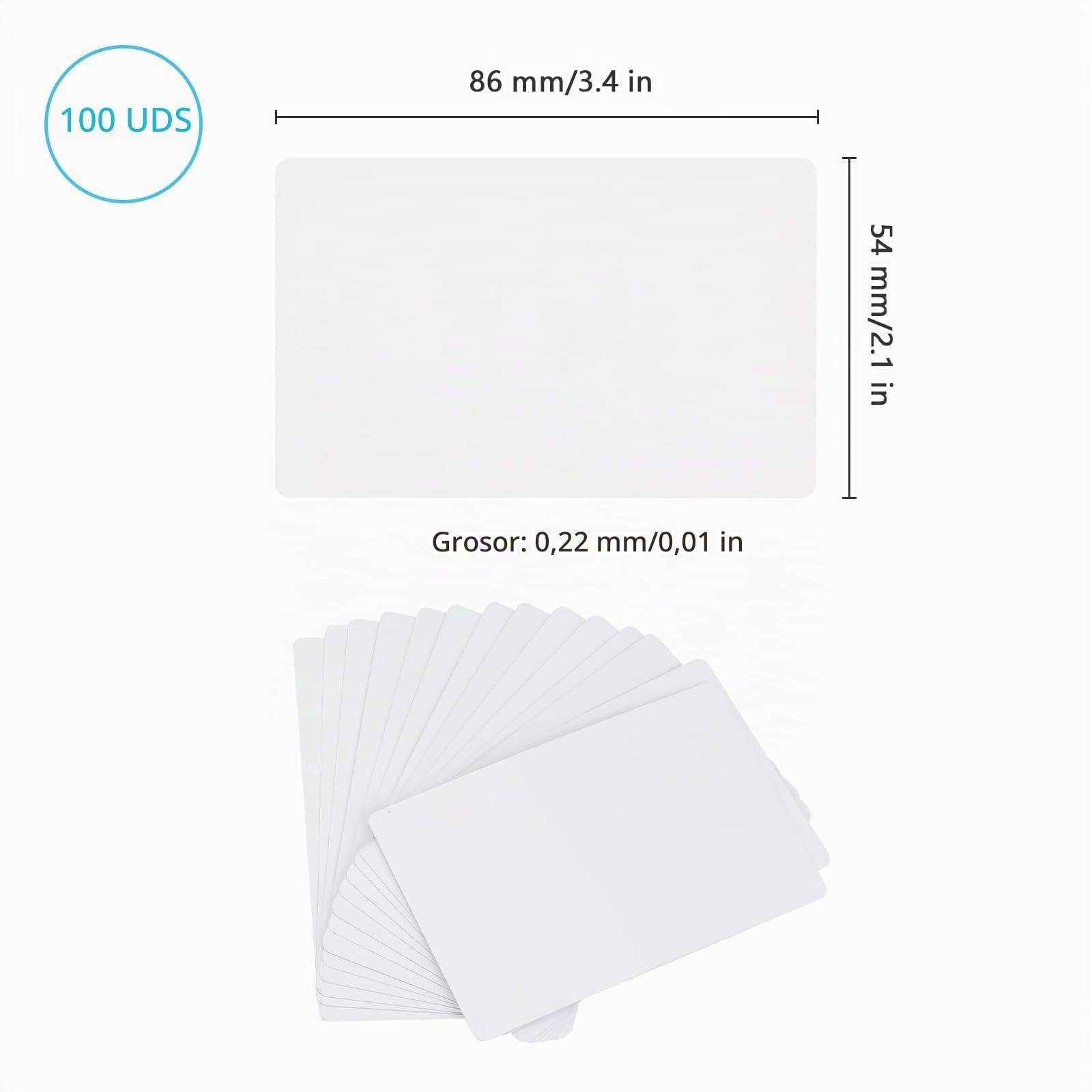 SAVITA 100 Tarjetas Visita Metal Sublimación Grosor 0,22mm Imprimibles Regalos Promoción Personalización Oficina Membresía Comercio (86x54x0,22 mm)