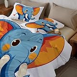 Niedlicher Elefant Bettdecke 140x200 cm - Illustrationsstil Im Cartoon-Stil Bettwäsche winterdecke & Sommer Steppdecke - Waschbare warm Blau Bettdecke ohne Bezug, Anti-Allergene Steppdecke