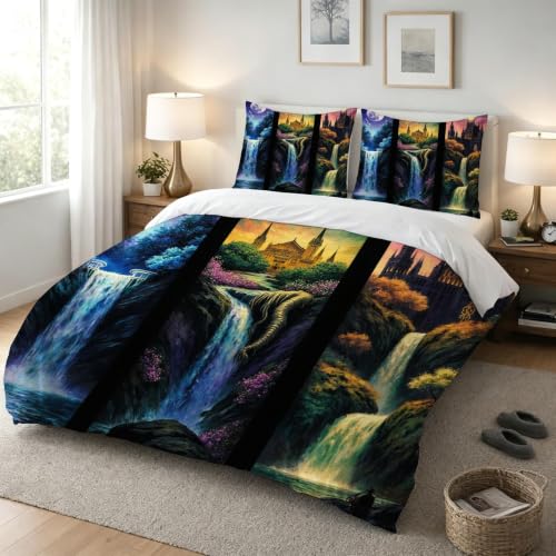 Parure de lit 160x200 jaune imprimé 3D avec microfibre douce et zip invisible