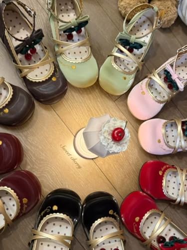 Women's Kawaii Detachable Cherry Bowknot Mary Jane Heels Sweet Lolita Round Toe Cross Strap Pumps Cute Ankle Strap Shoes3