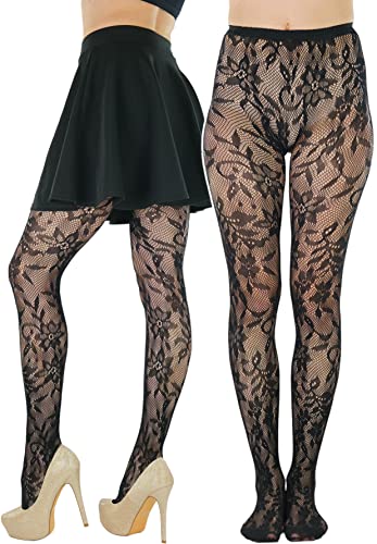 Image of ToBeInStyle Women's Elegant Floral Lace Inspired Spandex Net Full Length Tights