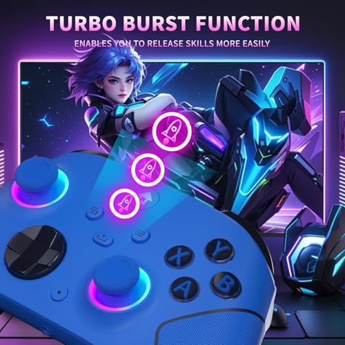 Image of YUYIU Wireless 2.4GHz Controller with 7 Colors RGB Light for Xbox Controller, Xbox One Series X|S,Consoles,Steam PC Windows, with 1000mAh Battery /Dual Vib-ration /Turbo /Programmable, 3.5mm Audio Jack (BLUE)