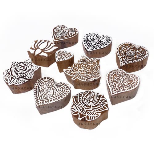 Image of Hashcart | Set of 10 | Multi Flower Design Printing Stamps for Scrapbooking | Blocks for Project Making | Henna Mehndi | Kids & Art Project | Fabric Textile | Pottery Craft
