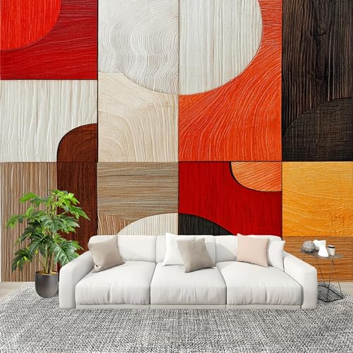 Papier peint panoramique 400x280 géométrie abstrait patchwork grain de bois - 2