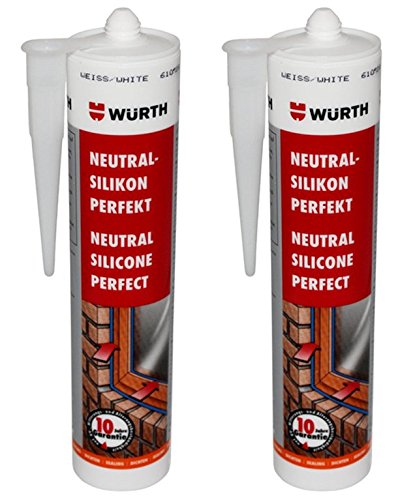 Würth Silikon 2 Stück Weiss Neutral-Perfekt 310ml Kartusche Fensterverglasung Cover