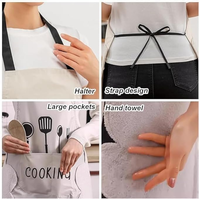Image of Kitchen Apron for Women with Big Front Pocket Hand-Wiping Waterproof Apron for Kitchen Unique Design Kitchen Accessories items for Home Cooking