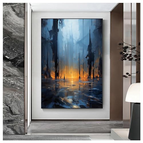 Peinture abstraite bleu or de haute qualite texture lignes d'or affiche industrielle 50x70