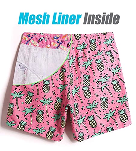 Maamgic Mens Swim Trunks Hawaii Holiday Swimming Short For Men Quick Dry Summer Party Beachwear With Pockets Pinapple Tree L #TOP2