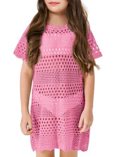 Amarmia Girls Swim Cover Up Crochet Bathing Suit Cover Ups Short Sleeve Summer Beach Dress