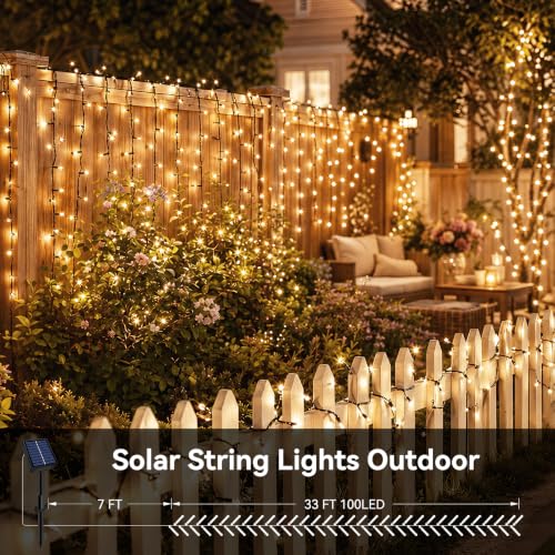 Solar String Lights Outdoor 2 Pack Total 66FT 200LED Solar Fairy Lights Waterproof 8 Modes Twinkle Solar Lights for Patio, Garden Yard Party Wedding Tree Christmas Halloween Decoration, Warm White - image 8