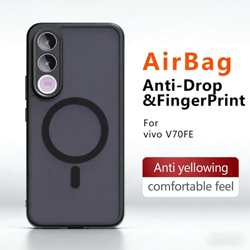 Image of Back Cover for Vivo V70 FE 5G, Translucent Matte PC Back + Soft Side TPU Bumper Shockproof Magnetic Support Mobile Case Cover (Vivo V70 Fe 5G)