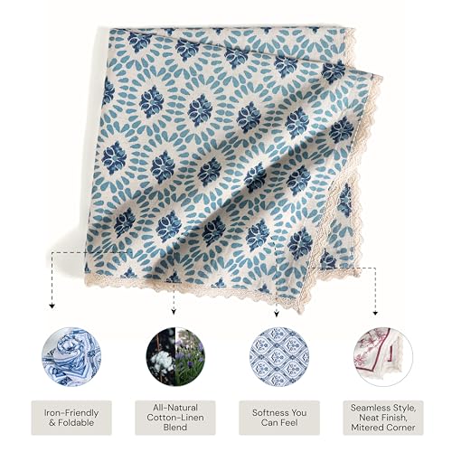 Image of FINGERCRAFT Printed Cloth Napkins Cotton Linen Blend Fabric Set of 6 with Classic Lace 20x20 Inch Dinner Napkin Durable and Good Absorbency for Home, Hotels, Parties (Moroccan Beauty)