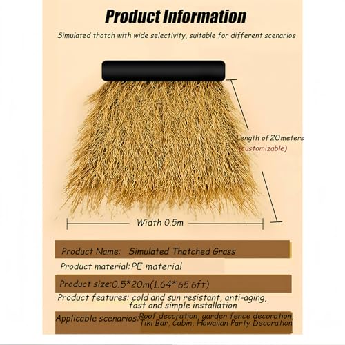 ZHWFDC Thatch Roll, Synthetisches Thatch Gras Dach, mexikanische Tiki Bar Gras Dekorationen, feuerfeste künstliche Stroh Roll Garten Zaun Innenhof, kommerzielle Kunst DIY Handwerk.(Size:0.5 * 1m)